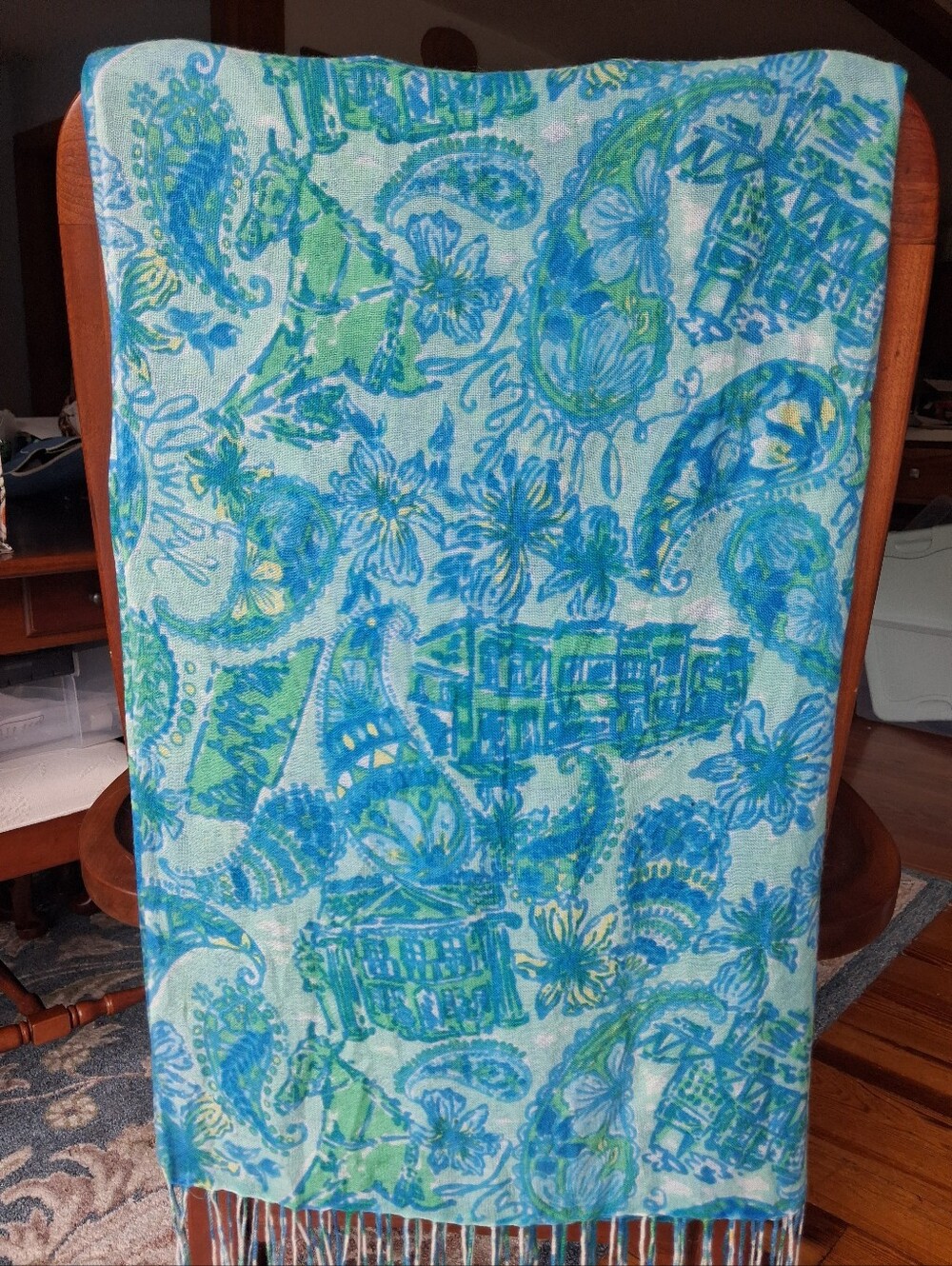 Lilly Pulitzer Murfee Scarf "Lilly Loves Nashville" Silk/cashmere HTF EUC